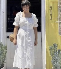 Spell & The Gypsy Bo Prairie Maxi Dress Sz M White Cotton Cottage Core Bohemian