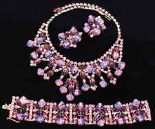 Stunning CAVINESS Lilac Rose ART BEAD Shimmering RHINESTONE Necklace Bracelet ER
