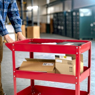 Carrello Da Officina Arebos Con 2 Ripiani - Carrello A Rulli Mobile, In Acciaio, Capacità 100 Kg, Colore Rosso