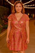Vince Camuto Women's Size 18 Pink Jacquard Cap-Sleeve Fit & Flare Dress