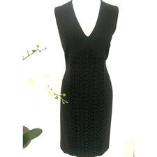 Calvin Klein Women's Black Sleeveless Crochet Seamed Lined Sheath Dress Size 10