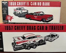 WIX 1959 CHEVY EL CAMINO 1957 CHEVY DRAG CAR & TRAILER ERTL DIE CAST Bank NIB