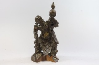 31cm Weiser mit Vase fein geschnitzte Holzfigur China 19.Jhd (IK351)