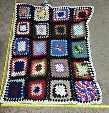 Vintage 70s Crochet Afghan Blanket Purples Small Granny Square Throw 36x46  A28