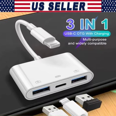 For iPhone to dual USB 3.0 Camera OTG Adapter with Charging Port for iPad Lot