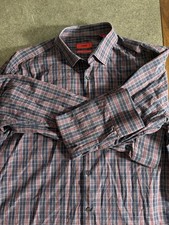 HUGO BOSS Long Sleeved 100 Cotton Plaid Button Up Shirt Men's Slim Fit Large