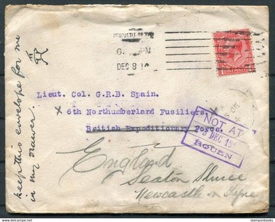 1914 Newcastle cover - Lt Col. G.R.B. Spain 6th Northumberland Fusiliers France