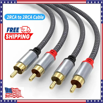 2-RCA to 2-RCA Cable Male Stereo Audio Patch Coaxial Cord L/R Gold Plated Plug