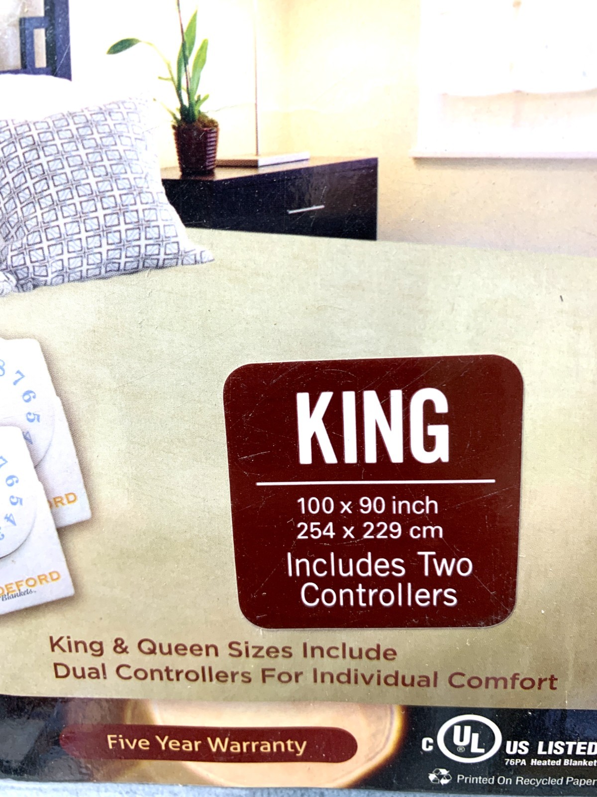 Biddeford Electric Heated Micro Plush King Sz 100"x 90" Blanket Blue AutoShutoff