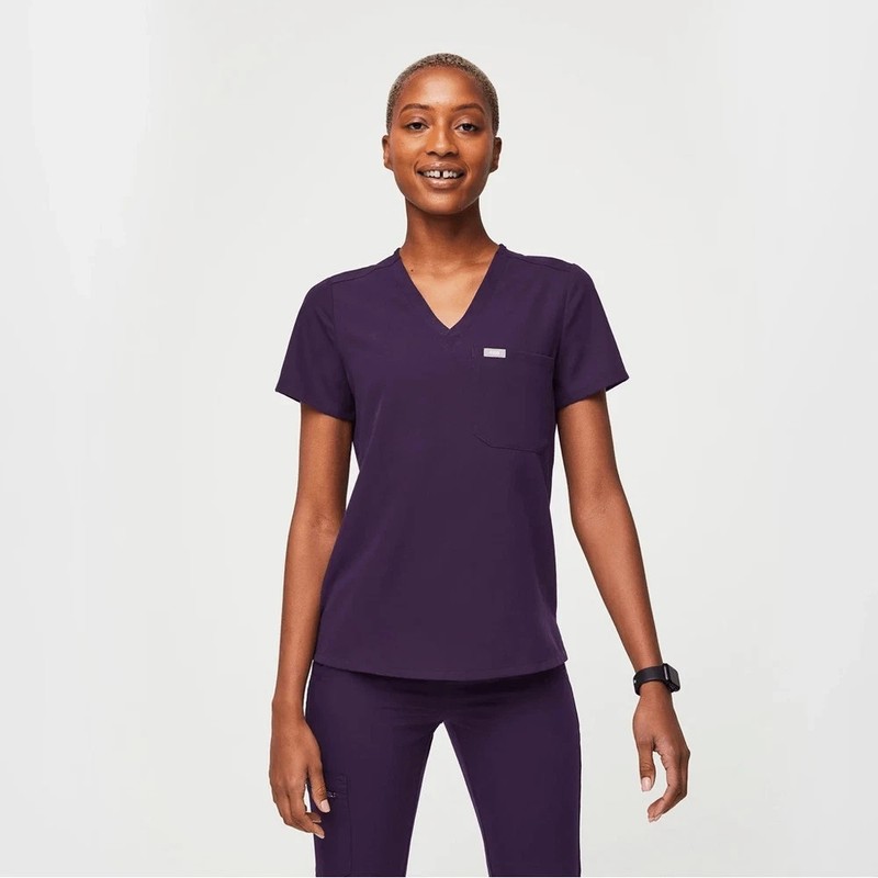 NWT Figs Catarina One-Pocket Scrub Top XS Extra Small PURPLE JAM