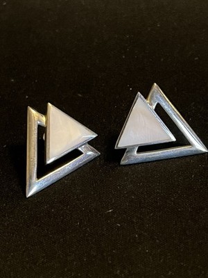  Vintage Silver 925 /Blush White Triangle Earrings