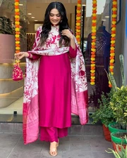 Gosriki Women'S Rayon Viscose Printed Straight Kurta With Pant & Dupatta (Kap...