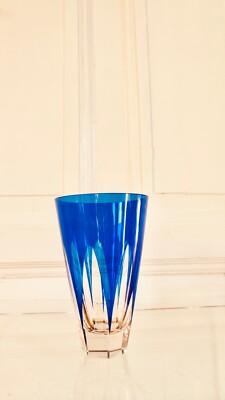 Val Saint Lambert Kristall Glas Becher Vase Kobalt Blau Vintage