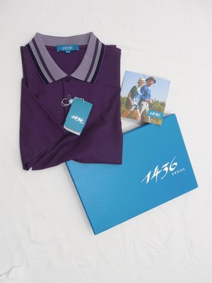 ERDOS Prince 1436 Logo Men s Short Sleeve Polo M Shirt Cotton Mesh Purple Stripe