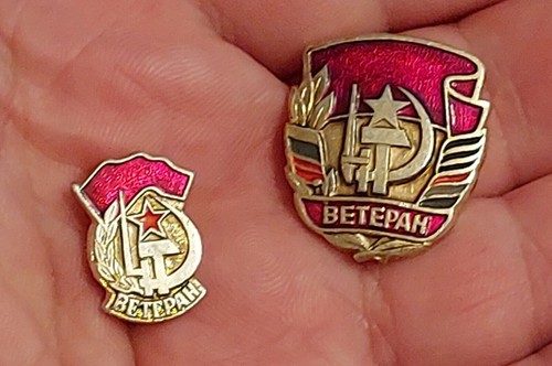 SOVIET UNION RUSSIA 2 VETERAN WW2 BADGE WWII DIFFERENT SIZES WAR VICTORY GERMANY - Picture 3 of 3