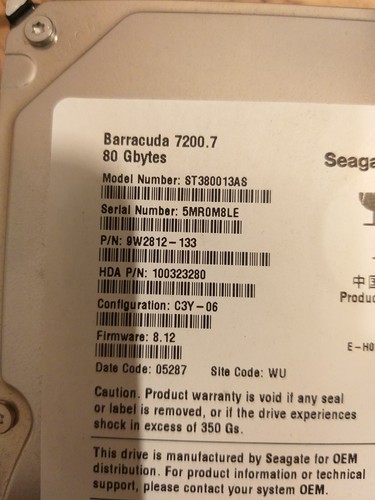 Disque Seagate Barracuda 7200.7 80GB 7200U Ata ST380013as 3.5'' Pouces - Photo 2/4