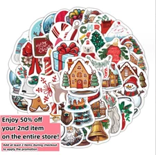 50pcs Waterproof Stickers Xmas Santa Claus Holiday Kids DIY Luggage Phone Window