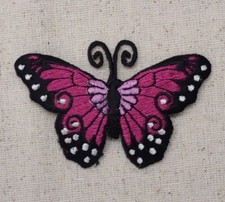 Butterfly Fuchsia Pink/Black/White Spots - Iron on Applique/Embroidered Patch