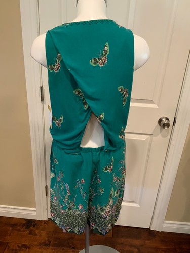 Elevenses Green Floral Butterfly Papillion Shorts Romper W/ Open Back, Size M - Picture 6 of 7
