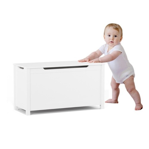 31.5''W White Kids Wooden Toy Box Storage with Safety Hinged Lid for Ages 2+ - Picture 17 of 23