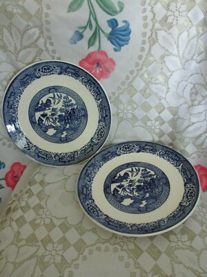 Two Vintage Blue Willow Japan Flow Blue 10'' Plates