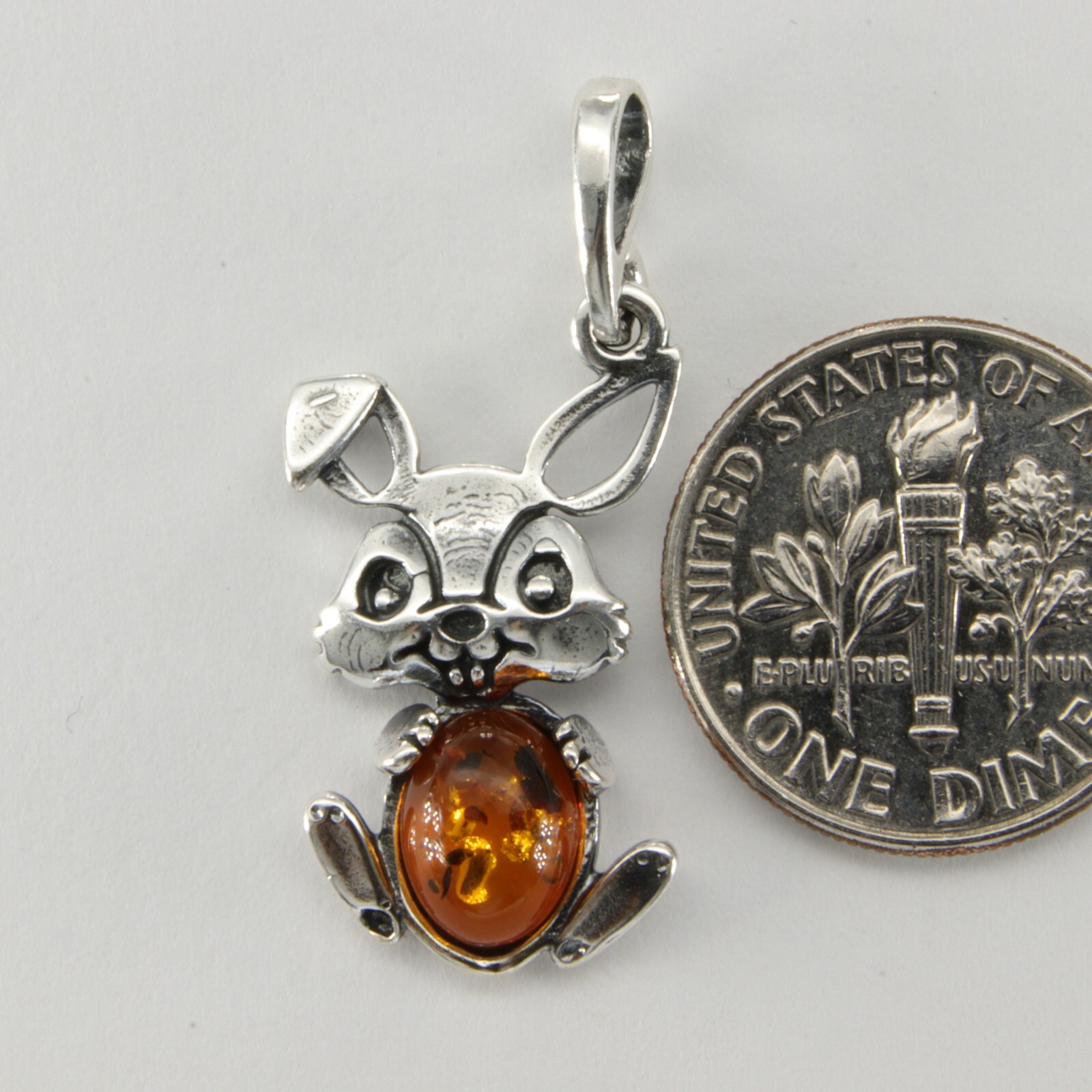 Cognac Brown BALTIC AMBER Rabbit Easter Bunny Pendant 925 STERLING ...