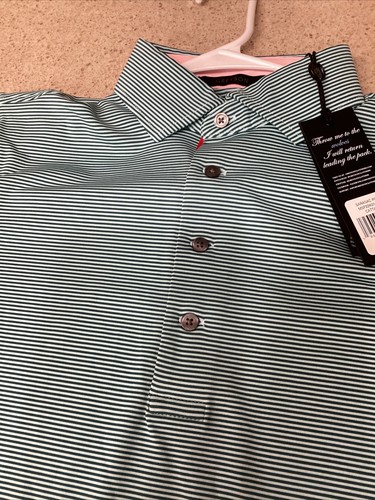 Greyson Golf Shirt Polo Saranac Cattail Striped Mens Sz Small Green New - Picture 4 of 13