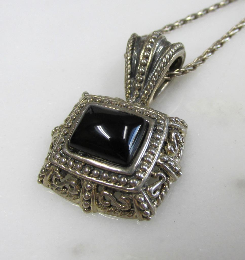 Vintage Sterling Silver Black Onyx Necklace & Earrings Set