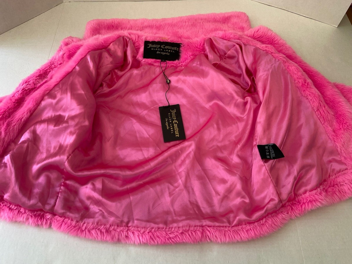 Juicy Couture Black Label Jacket Pink Faux Fur Coat Asymmetrical