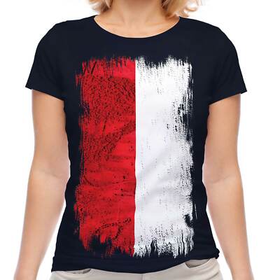 MONACO GRUNGE FLAGGE DAMEN T-SHIRT TEE TOP MONEGASSISCH FUSSBALL MONACAN GESCHENK SHIRT