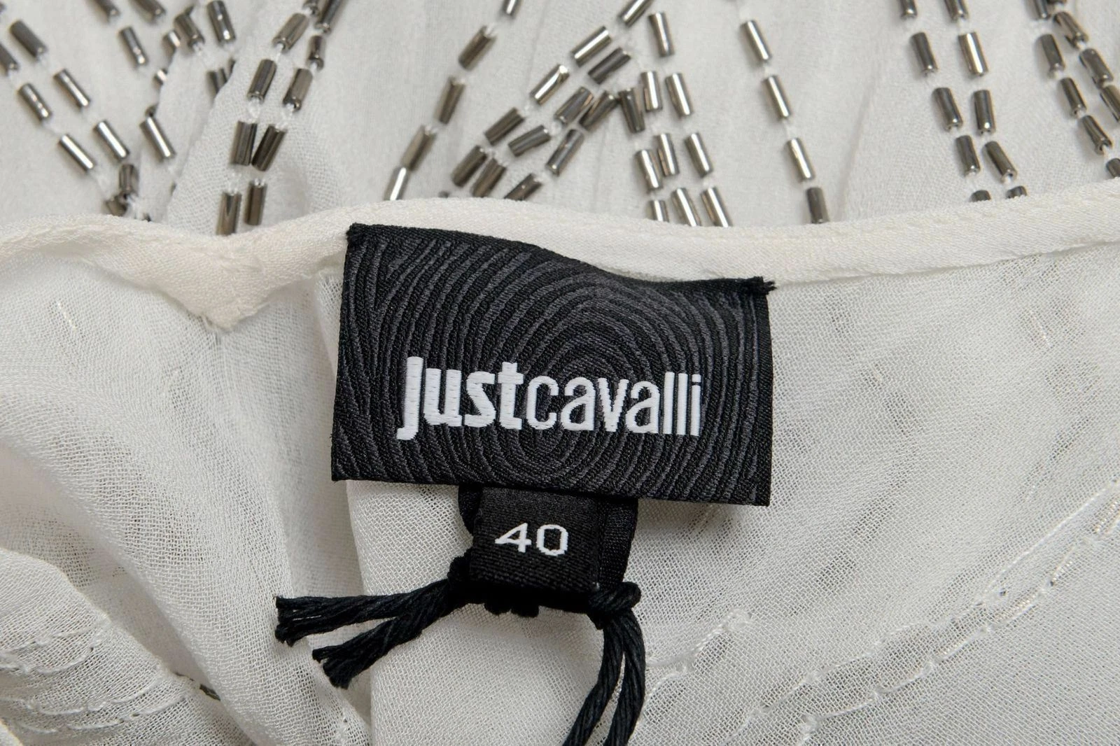 OFF WHITE Abito in guaina Just Cavalli donna bianco sporco decorato con perline US S IT 40