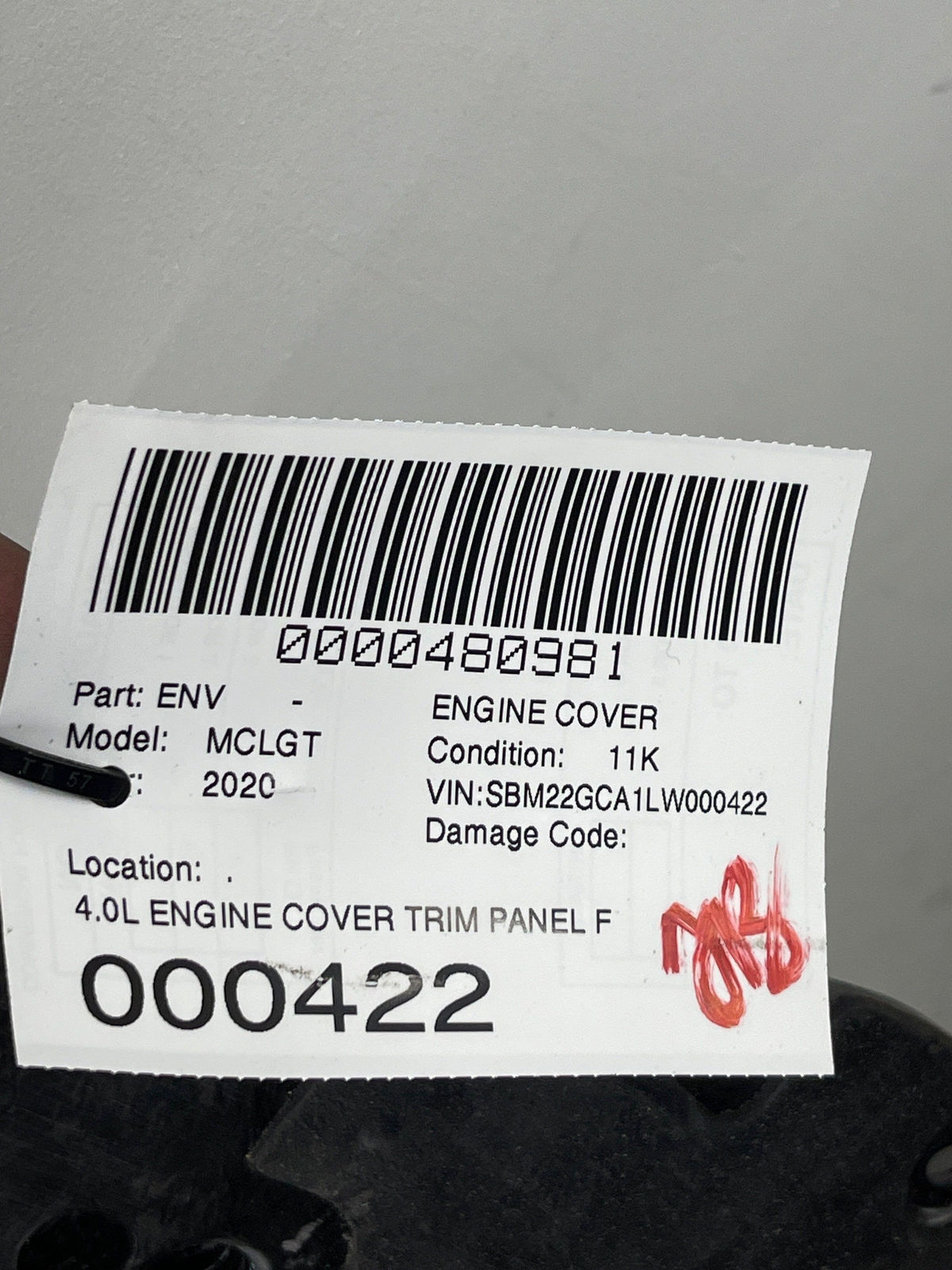 2020-2023 MCLAREN GT 4.0L ENGINE COVER TRIM PANEL FORGED CARBON OEM 2021 2022