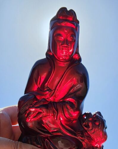 Figurine femme sculptée Faturan bakélite ambre cerise foncée chinoise 269G lion - Photo 2 sur 22