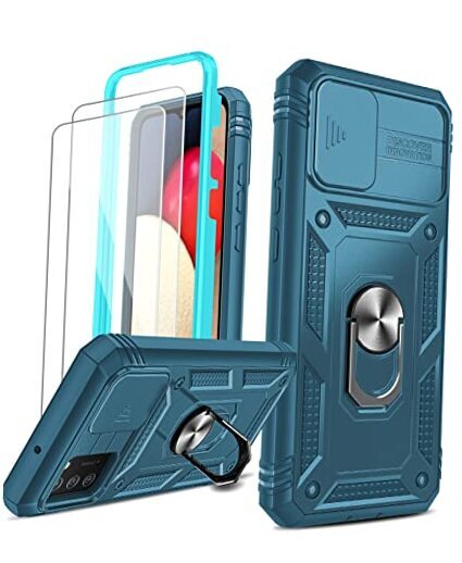 for Samsung A02S Phone Case: A02S Phone Case with Slide Camera Cover + [2 Blue