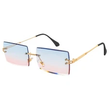 High Quality Blue-Pink Gradient Fade Lens Rectangle Rimless Sunglasses