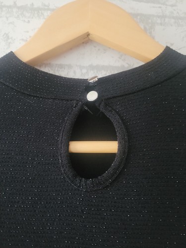 New Look Sparkle Black High Waist 3/4 Sleeve Stretch Flared Short Dress UK 12 - Picture 5 of 9