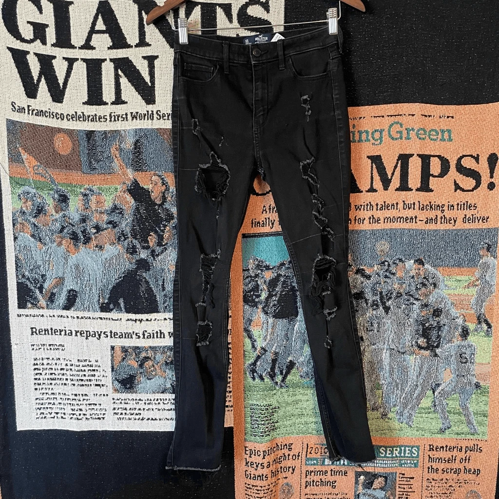 Hollister Black Destroyed Ripped Jeans High Rise Super Skinny Size