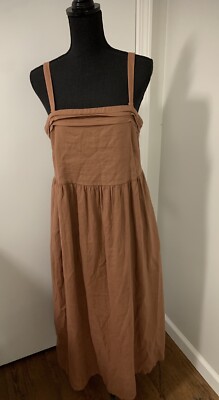 Joie Linen Blend Mocha Brown Midi Dress Spaghetti Straps Sundress Size 12  NWT | eBay
