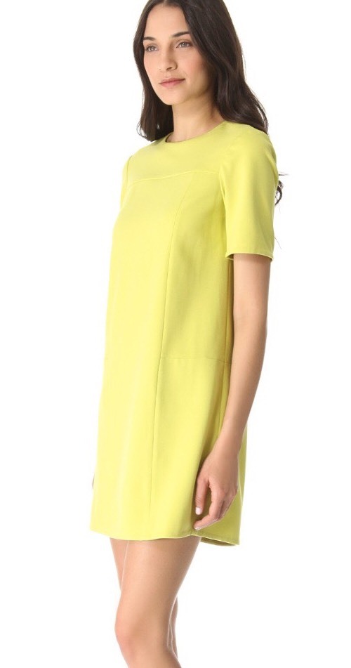 $375 TIBI Mod Dress Yellow Short Sleeve Ponte Knit Shift Mini