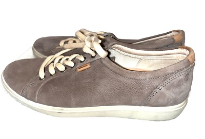 ECCO Soft 9.5 Grey Soft Suede Leather Lace Up Sneakers SZ 40 EU 9.5 SH02