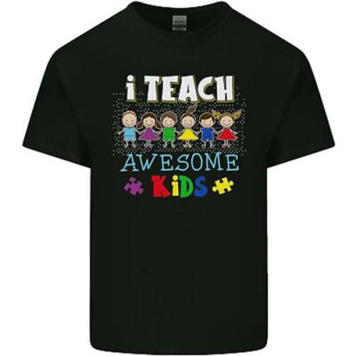 Autism Teacher I Teach Awesome Kid Autist Herren Baumwolle T-Shirt Tee Top