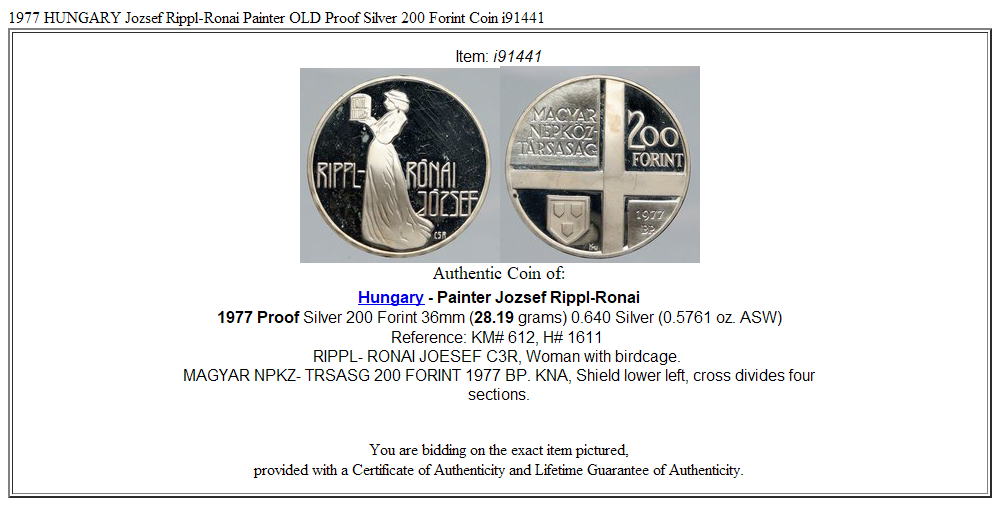 1977 HUNGARY Jozsef Rippl-Ronai Painter OLD Proof Silver 200