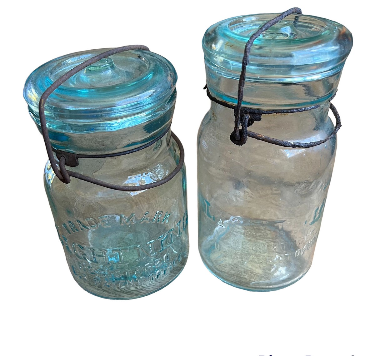 antique vtg Lightning jars Putnam 7 & 87 Glass Canning Farmhouse
