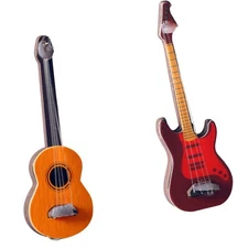 Toyvian 2Pcs Miniature Guitar Dollhouse Mini Musical Instrument Wood Bass Gui...
