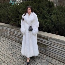 Ladies Luxury White Full Length Coat Fluffy Long Sleeve Warm Winter Dress Jacket