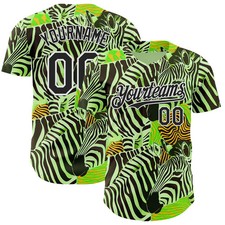 Custom Green Zebra Stripe Baseball Jersey Black White Animal Pattern Uniform