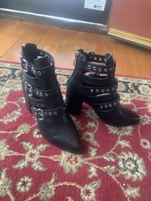 Joe Mercer Black Heeled Riveted Strappy Ankle Boots 