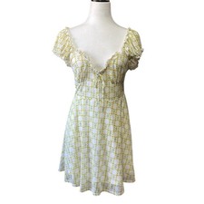 Urban Outfitters Audrey Yellow Floral Mesh Mini Dress US L