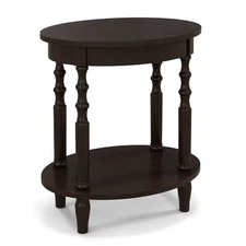 Oval Compact Sofa Side Nightstand 2-Tier End Table w/ Storage Shelf Espresso