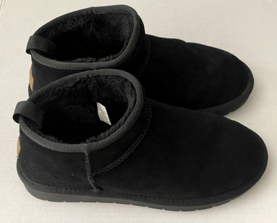 Camel Crown Black Faux Suede Ankle Boots Pull On Shoes Faux Fur Men's Size 10